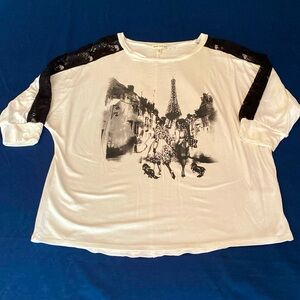 NWOT FAITH & JOY Eiffel Tower Parisian Fashion Black Lace Dolman Sleeves Top S